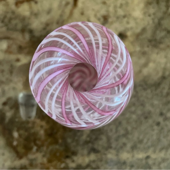 Venetian Murano White Latticino Striped Perfume Bottle Gold Fleck Stopper PINK - Picture 7 of 10